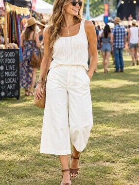 Lane Bryant White Wide-Leg Cropped Pants